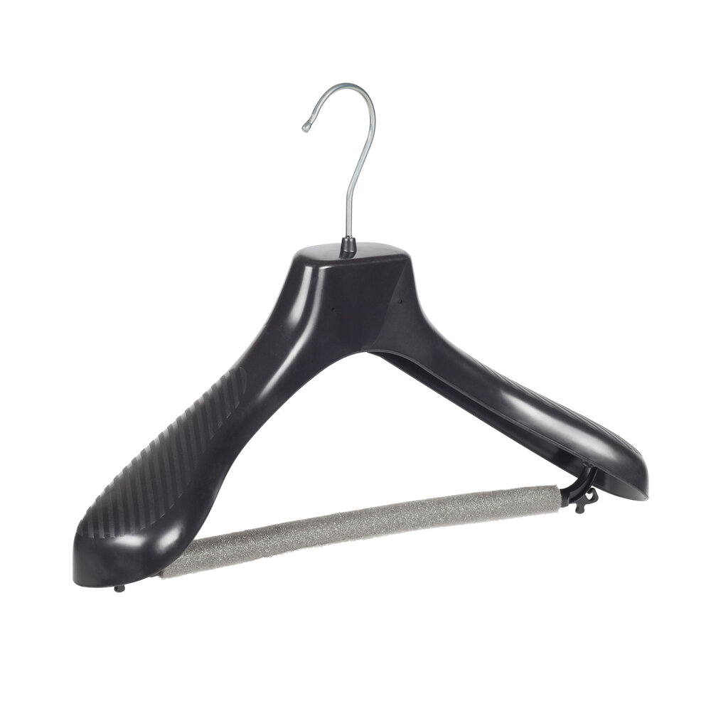 Mantelhanger - Kostuumhanger - Jassenhanger - Volwassenen - GP39 - 40 Stuks - Kunststof - Zwart - Gebogen Model - Schouderverbreding 7 cm - Broeklat met Schuim - 39 cm - Kledinghanger - Kleerhanger - GP-Serie