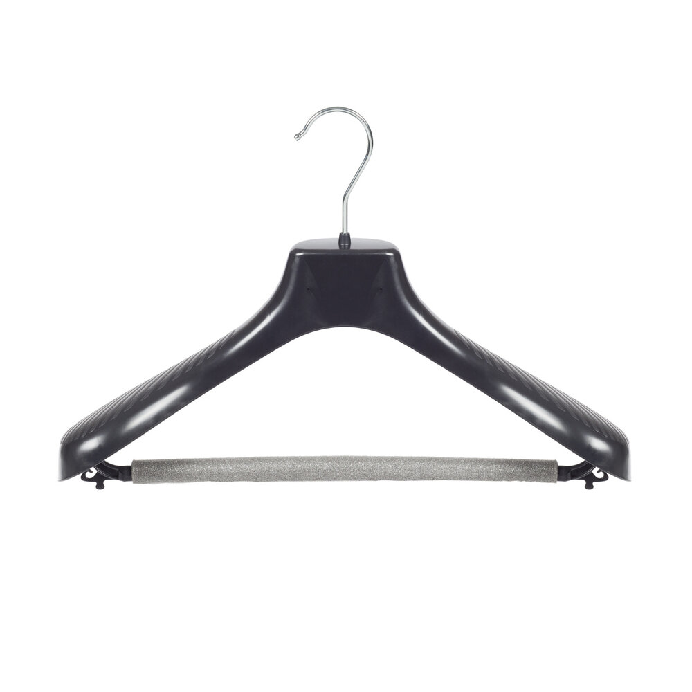 Mantelhanger - Kostuumhanger - Jassenhanger - Volwassenen - GP39 - 50 Stuks - Kunststof - Zwart - Gebogen Model - Schouderverbreding 7 cm - Broeklat met Schuim - 39 cm - Kledinghanger - Kleerhanger - GP-Serie