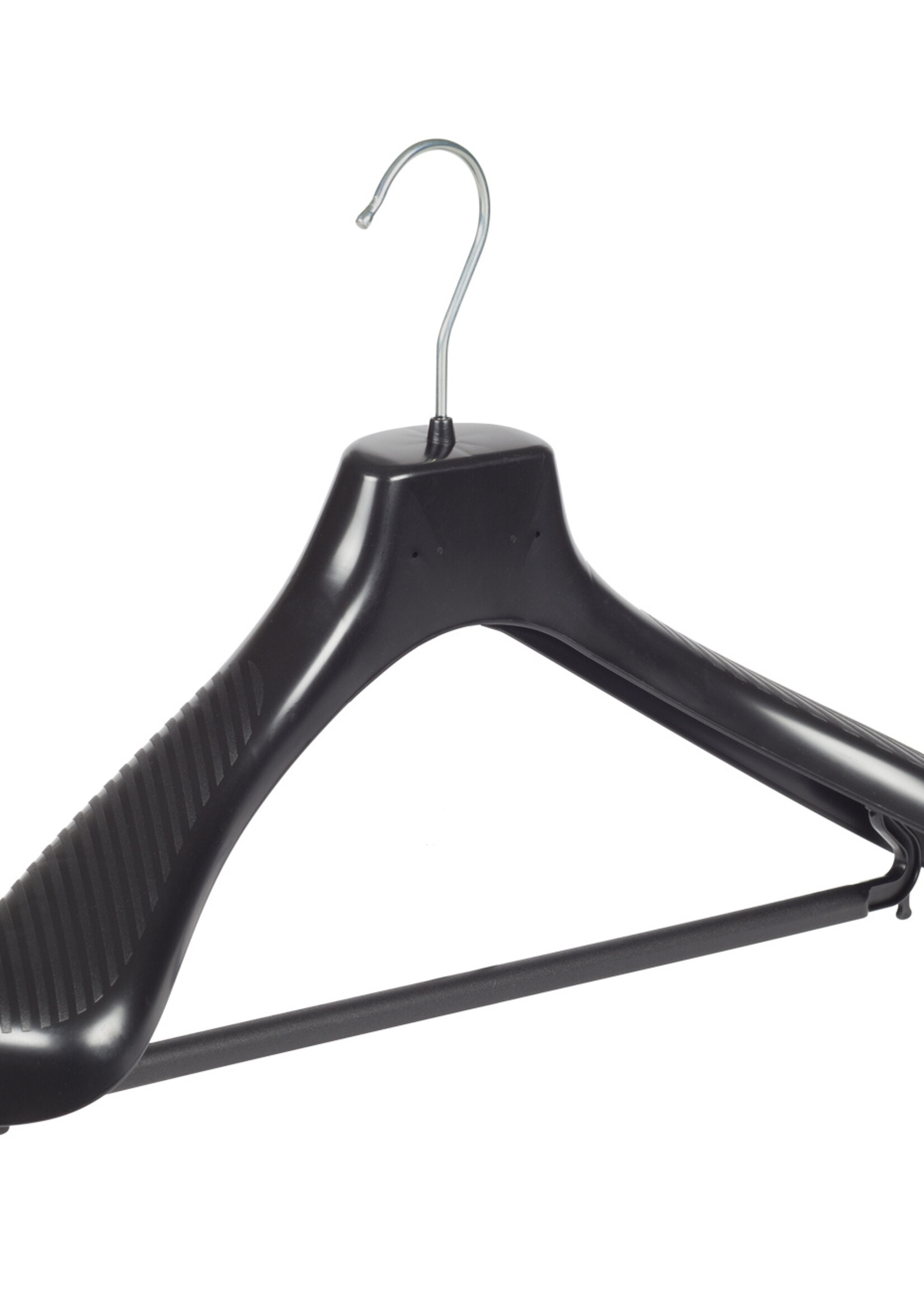 Mantelhanger - Kostuumhanger - Jassenhanger - Volwassenen - GP42 - 40 Stuks - Kunststof - Zwart - Gebogen Model - Schouderverbreding 7 cm - Broeklat - 42 cm - Kledinghanger - Kleerhanger - GP-Serie