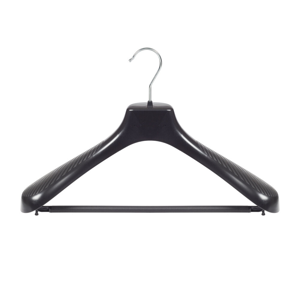 Mantelhanger - Kostuumhanger - Jassenhanger - Volwassenen - GP42 - 40 Stuks - Kunststof - Zwart - Gebogen Model - Schouderverbreding 7 cm - Broeklat - 42 cm - Kledinghanger - Kleerhanger - GP-Serie