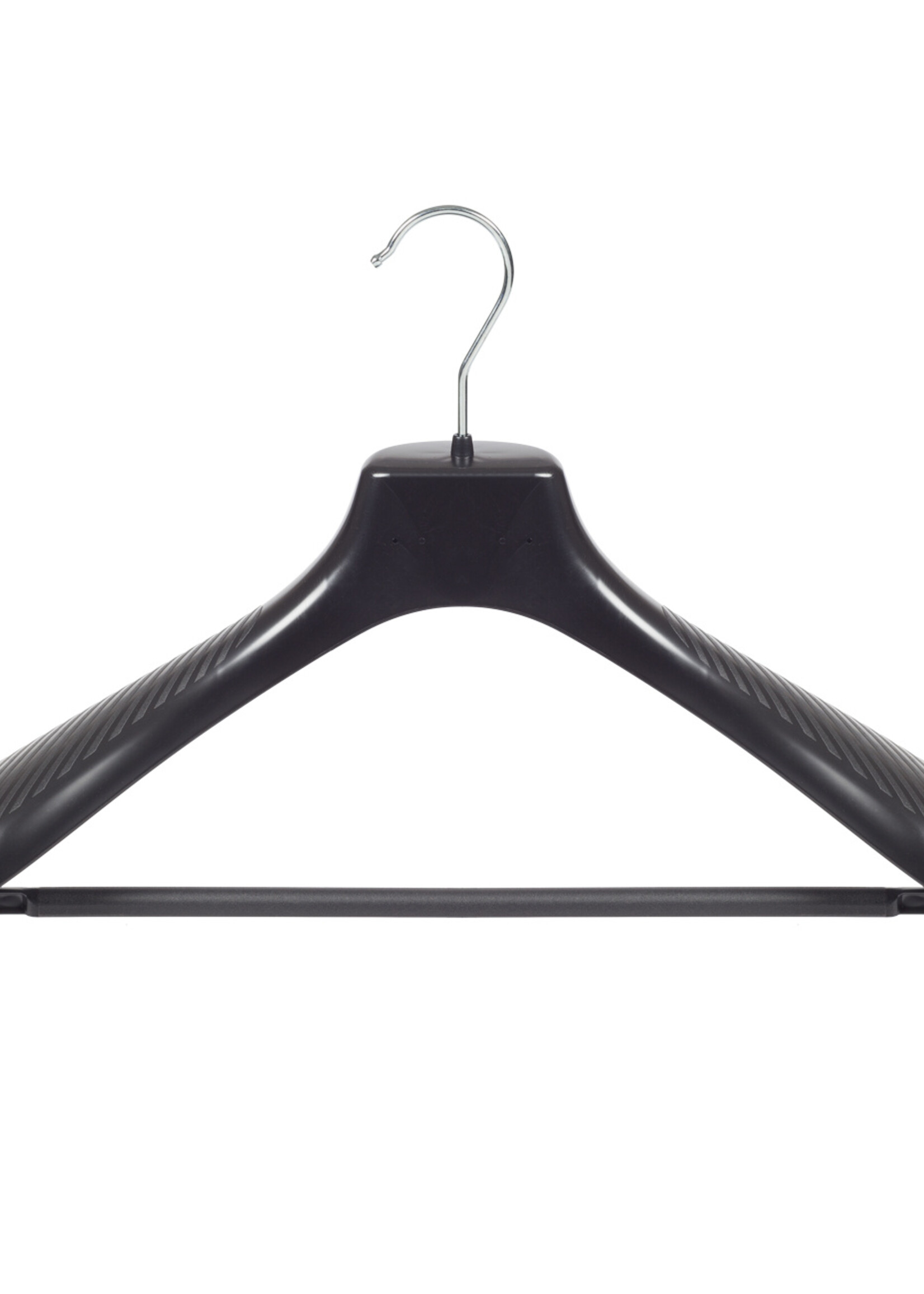 Mantelhanger - Kostuumhanger - Jassenhanger - Volwassenen - GP42 - 40 Stuks - Kunststof - Zwart - Gebogen Model - Schouderverbreding 7 cm - Broeklat - 42 cm - Kledinghanger - Kleerhanger - GP-Serie