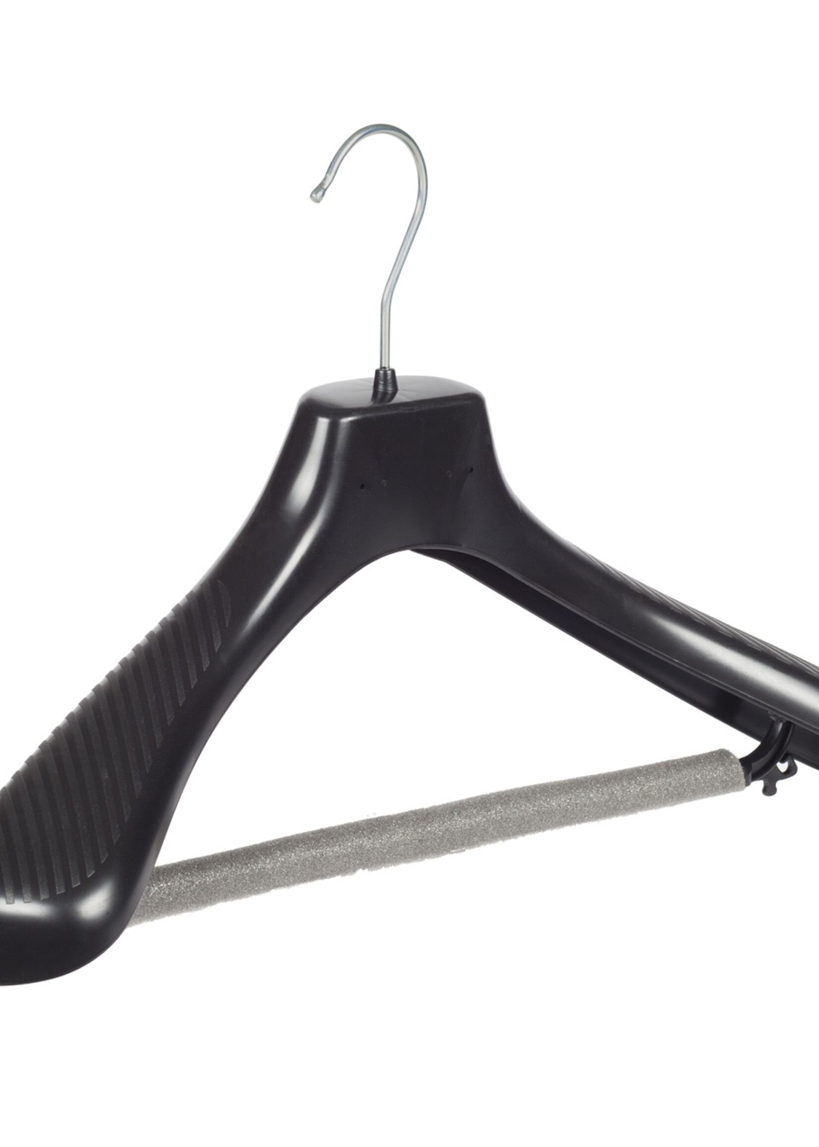 Mantelhanger - Kostuumhanger - Jassenhanger - Volwassenen - GP42 - 30 Stuks - Kunststof - Zwart - Gebogen Model - Schouderverbreding 7 cm - Broeklat met Schuim - 42 cm - Kledinghanger - Kleerhanger - GP-Serie