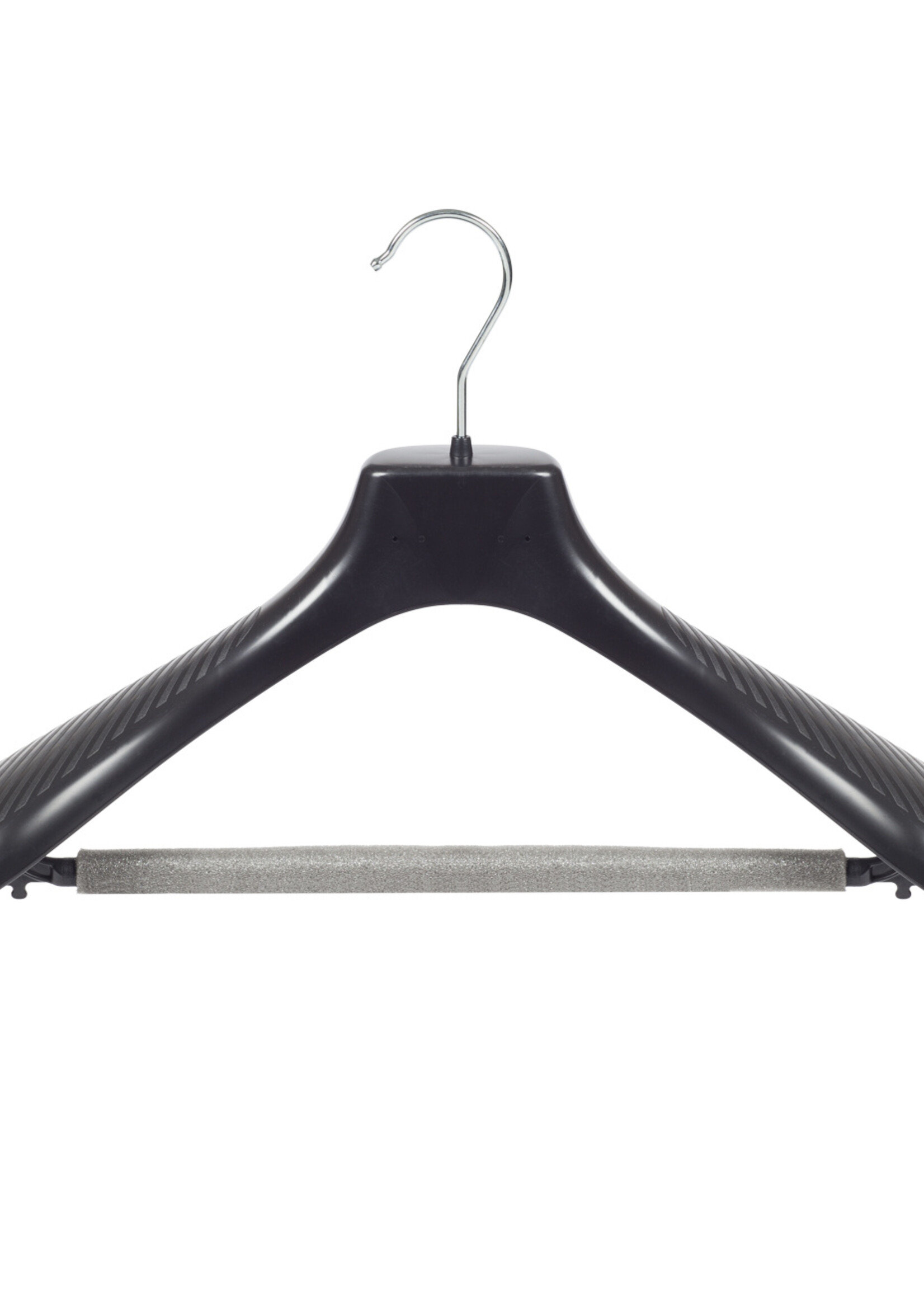 Mantelhanger - Kostuumhanger - Jassenhanger - Volwassenen - GP42 - 40 Stuks - Kunststof - Zwart - Gebogen Model - Schouderverbreding 7 cm - Broeklat met Schuim - 42 cm - Kledinghanger - Kleerhanger - GP-Serie