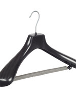 Mantelhanger - Kostuumhanger - Jassenhanger - Volwassenen - GP42 - 50 Stuks - Kunststof - Zwart - Gebogen Model - Schouderverbreding 7 cm - Broeklat met Schuim - 42 cm - Kledinghanger - Kleerhanger - GP-Serie
