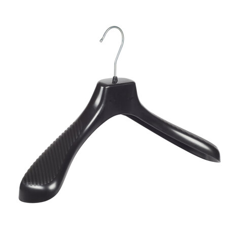 Mantelhanger - Kostuumhanger - Jassenhanger - Volwassenen - GP42 - 50 Stuks - Kunststof - Zwart - Gebogen Model - Schouderverbreding 7 cm - 42 cm - Kledinghanger - Kleerhanger - GP-Serie
