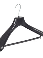 Mantelhanger - Kostuumhanger - Jassenhanger - Volwassenen - GP48 - 20 Stuks - Kunststof - Zwart - Gebogen Model - Schouderverbreding 7 cm - Broeklat - 48 cm - Kledinghanger - Kleerhanger - GP-Serie