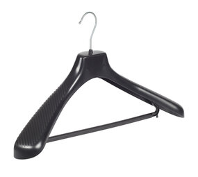 Mantelhanger - Kostuumhanger - Jassenhanger - Volwassenen - GP48 - 20 Stuks - Kunststof - Zwart - Gebogen Model - Schouderverbreding 7 cm - Broeklat - 48 cm - Kledinghanger - Kleerhanger - GP-Serie