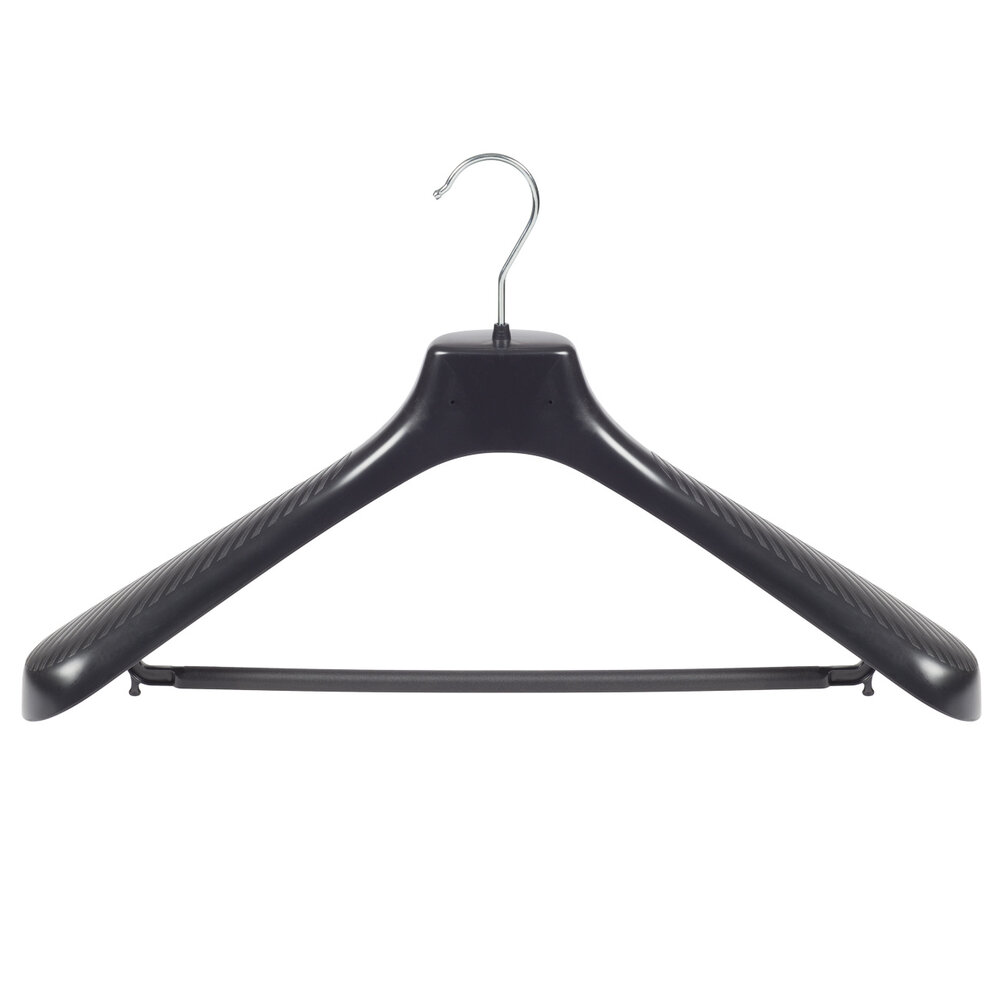 Mantelhanger - Kostuumhanger - Jassenhanger - Volwassenen - GP48 - 30 Stuks - Kunststof - Zwart - Gebogen Model - Schouderverbreding 7 cm - Broeklat - 48 cm - Kledinghanger - Kleerhanger - GP-Serie
