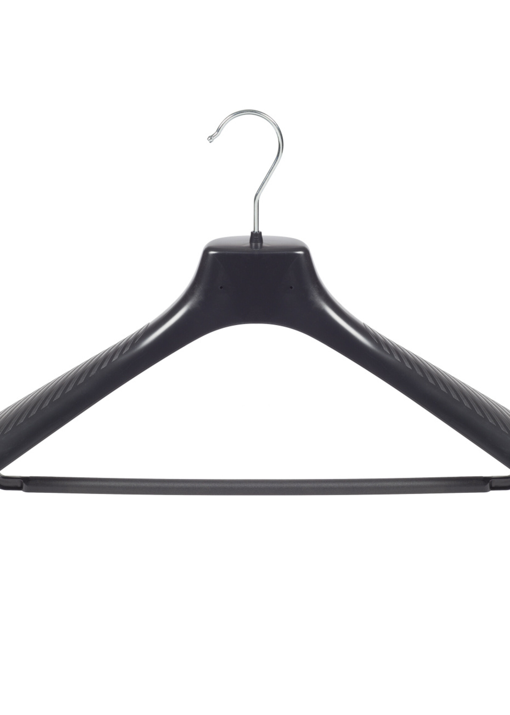 Mantelhanger - Kostuumhanger - Jassenhanger - Volwassenen - GP48 - 50 Stuks - Kunststof - Zwart - Gebogen Model - Schouderverbreding 7 cm - Broeklat - 48 cm - Kledinghanger - Kleerhanger - GP-Serie