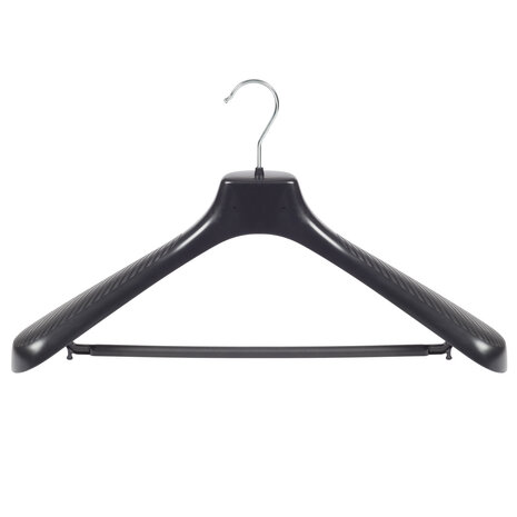 Mantelhanger - Kostuumhanger - Jassenhanger - Volwassenen - GP48 - 50 Stuks - Kunststof - Zwart - Gebogen Model - Schouderverbreding 7 cm - Broeklat - 48 cm - Kledinghanger - Kleerhanger - GP-Serie