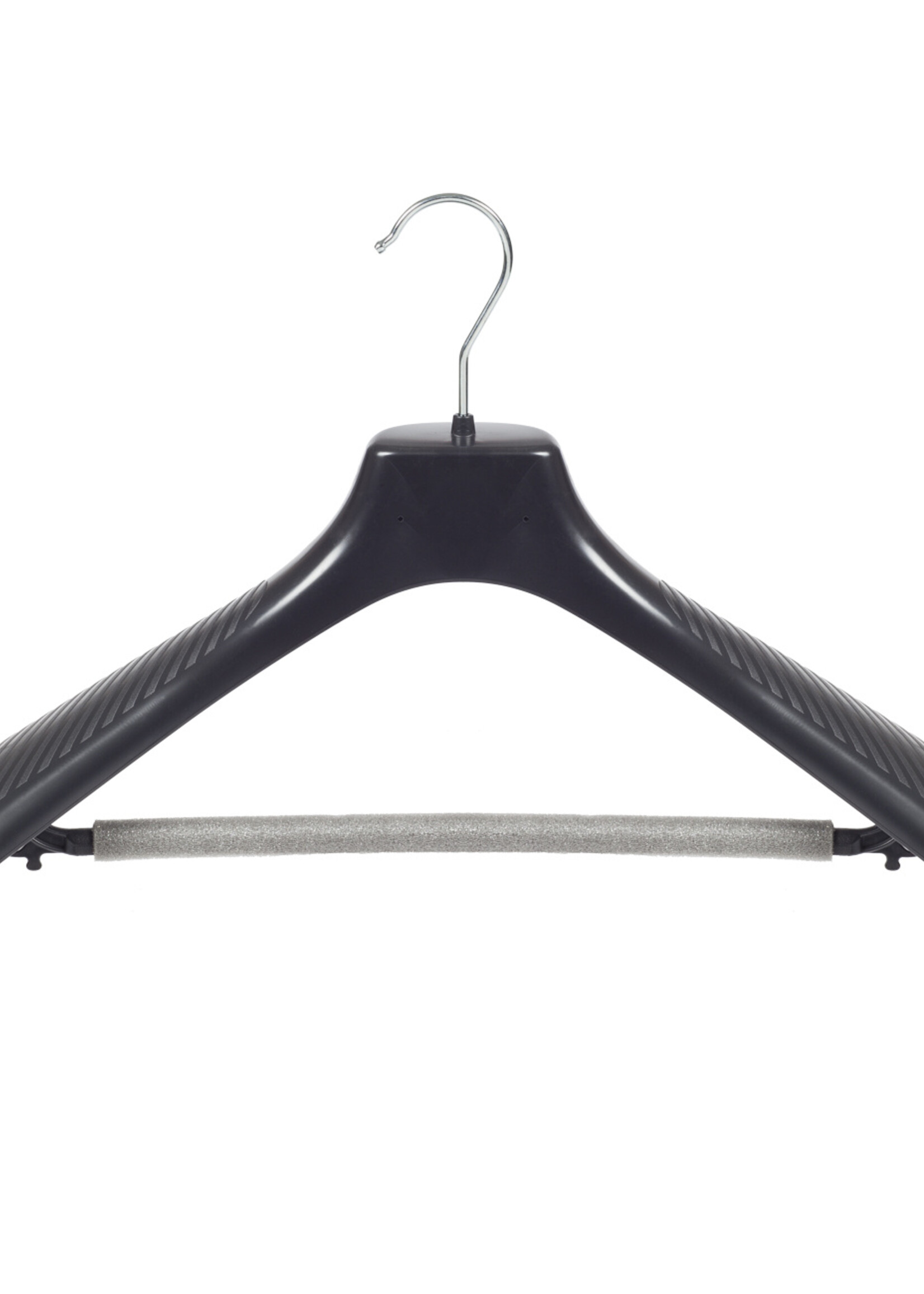 Mantelhanger - Kostuumhanger - Jassenhanger - Volwassenen - GP48 - 20 Stuks - Kunststof - Zwart - Gebogen Model - Schouderverbreding 7 cm - Broeklat met Schuim - 48 cm - Kledinghanger - Kleerhanger - GP-Serie