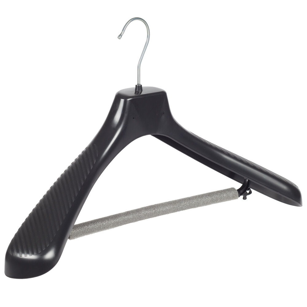 Mantelhanger - Kostuumhanger - Jassenhanger - Volwassenen - GP48 - 50 Stuks - Kunststof - Zwart - Gebogen Model - Schouderverbreding 7 cm - Broeklat met Schuim - 48 cm - Kledinghanger - Kleerhanger - GP-Serie