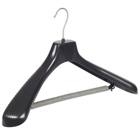Mantelhanger - Kostuumhanger - Jassenhanger - Volwassenen - GP48 - 50 Stuks - Kunststof - Zwart - Gebogen Model - Schouderverbreding 7 cm - Broeklat met Schuim - 48 cm - Kledinghanger - Kleerhanger - GP-Serie