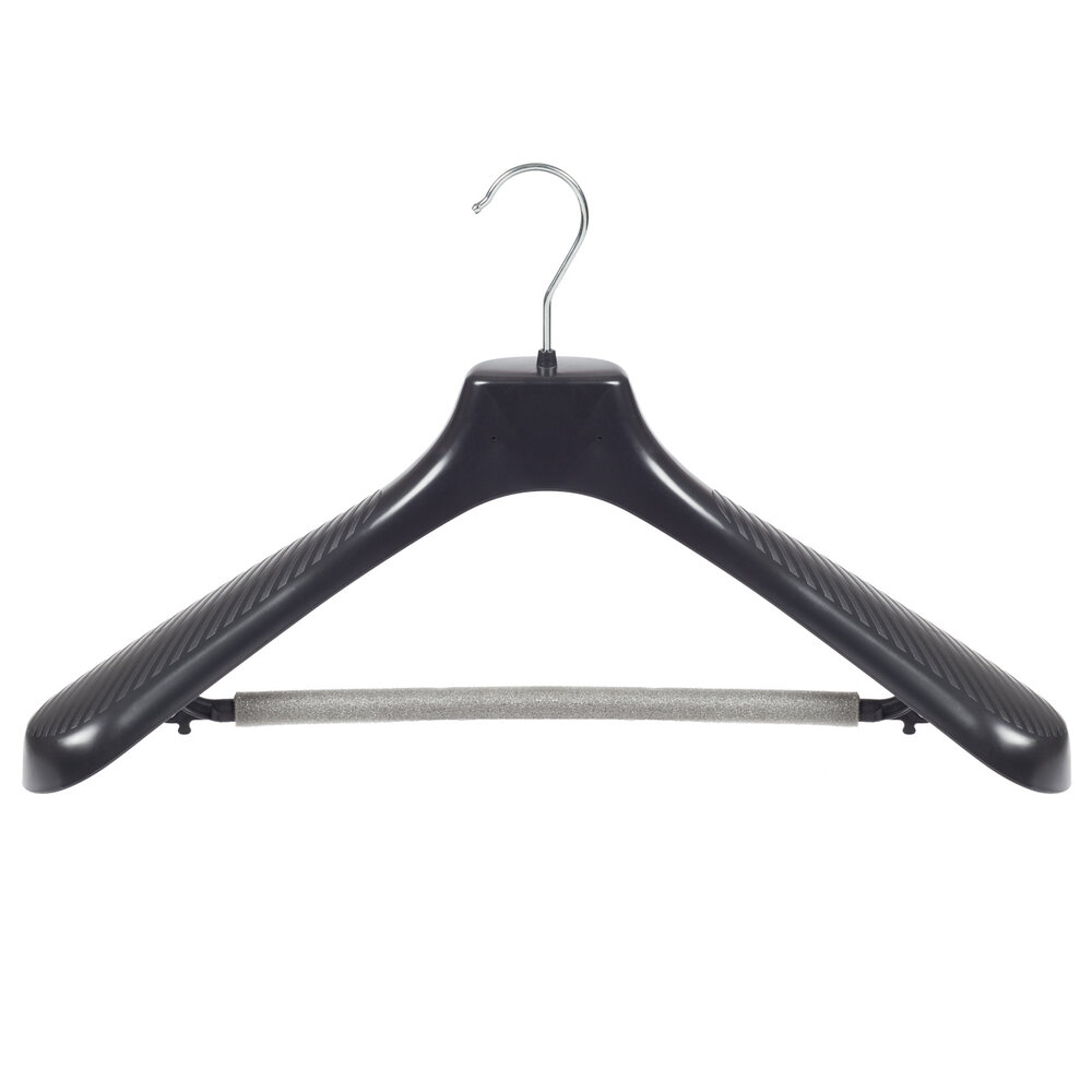 Mantelhanger - Kostuumhanger - Jassenhanger - Volwassenen - GP48 - 50 Stuks - Kunststof - Zwart - Gebogen Model - Schouderverbreding 7 cm - Broeklat met Schuim - 48 cm - Kledinghanger - Kleerhanger - GP-Serie