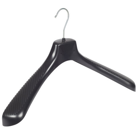 Mantelhanger - Kostuumhanger - Jassenhanger - Volwassenen - GP48 - 50 Stuks - Kunststof - Zwart - Gebogen Model - Schouderverbreding 7 cm - 48 cm - Kledinghanger - Kleerhanger - GP-Serie