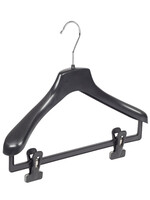Mantelhanger - Kostuumhanger - Jassenhanger - Kinderen - HZ36 - 50 Stuks - Kunststof - Zwart - Gebogen Model - Schouderverbreding 4,8 cm - Anti-slip Knijpers - 36 cm - Kinderhanger - Kledinghanger - Kleerhanger - HZ-Serie
