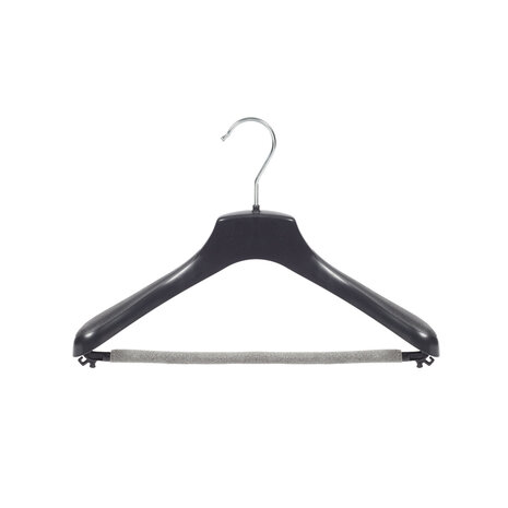 Mantelhanger - Kostuumhanger - Jassenhanger - Kinderen - HZ36 - 50 Stuks - Kunststof - Zwart - Gebogen Model - Schouderverbreding 4,8 cm - Broeklat met Schuim - 36 cm - Kinderhanger - Kledinghanger - Kleerhanger - HZ-Serie