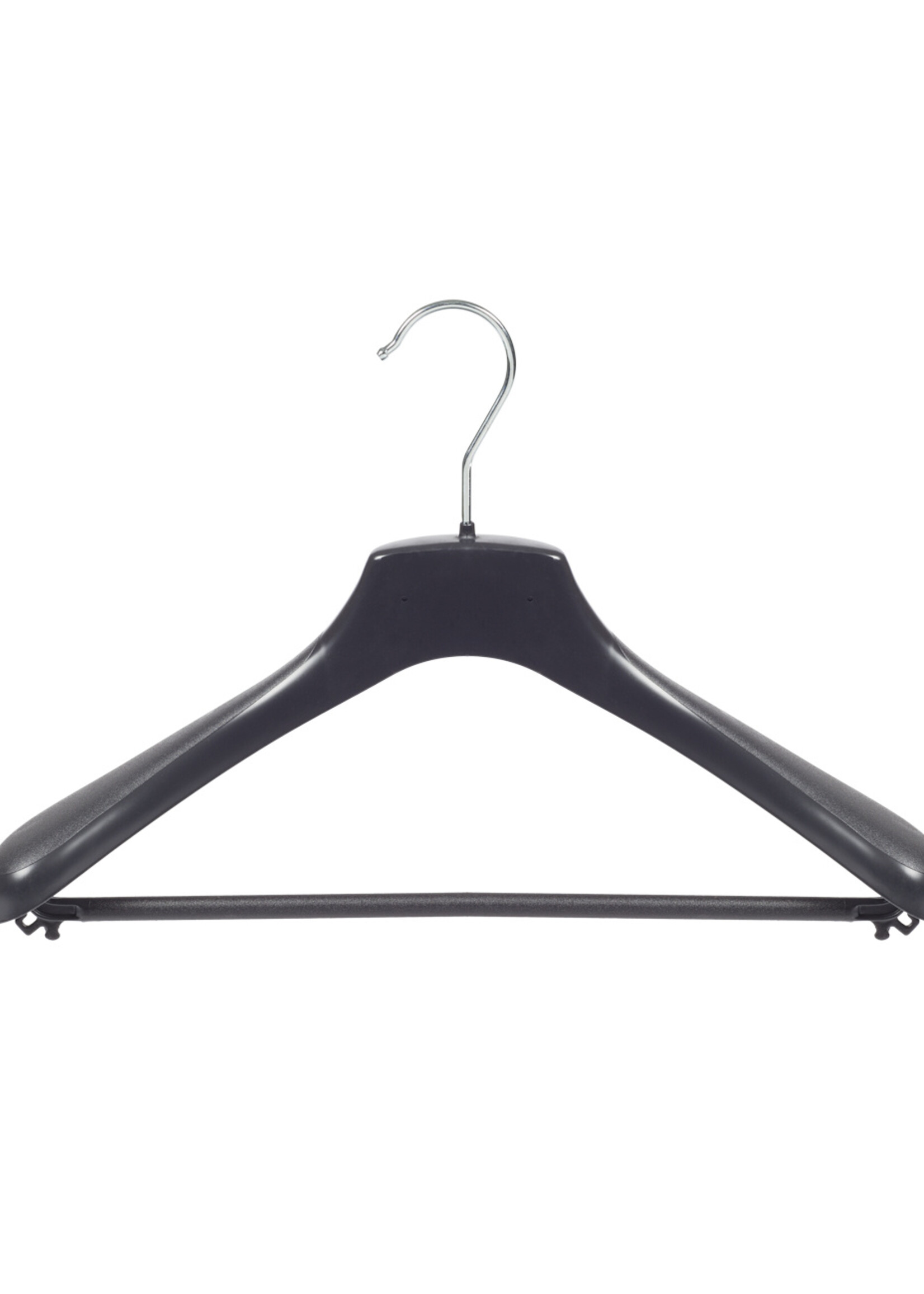 Mantelhanger - Kostuumhanger - Jassenhanger - Volwassenen - HZ38 - 10 Stuks - Kunststof - Zwart - Gebogen Model - Schouderverbreding 4,8 cm - Broeklat - 38 cm - Kledinghanger - Kleerhanger - HZ-Serie