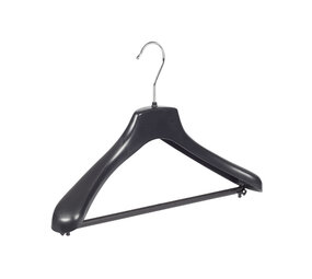 Mantelhanger - Kostuumhanger - Jassenhanger - Volwassenen - HZ38 - 30 Stuks - Kunststof - Zwart - Gebogen Model - Schouderverbreding 4,8 cm - Broeklat - 38 cm - Kledinghanger - Kleerhanger - HZ-Serie