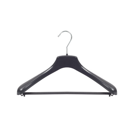 Mantelhanger - Kostuumhanger - Jassenhanger - Volwassenen - HZ38 - 30 Stuks - Kunststof - Zwart - Gebogen Model - Schouderverbreding 4,8 cm - Broeklat - 38 cm - Kledinghanger - Kleerhanger - HZ-Serie