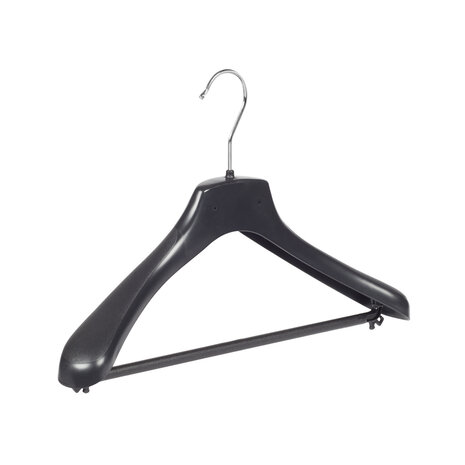 Mantelhanger - Kostuumhanger - Jassenhanger - Volwassenen - HZ38 - 40 Stuks - Kunststof - Zwart - Gebogen Model - Schouderverbreding 4,8 cm - Broeklat - 38 cm - Kledinghanger - Kleerhanger - HZ-Serie