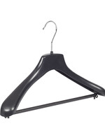 Mantelhanger - Kostuumhanger - Jassenhanger - Volwassenen - HZ38 - 50 Stuks - Kunststof - Zwart - Gebogen Model - Schouderverbreding 4,8 cm - Broeklat - 38 cm - Kledinghanger - Kleerhanger - HZ-Serie