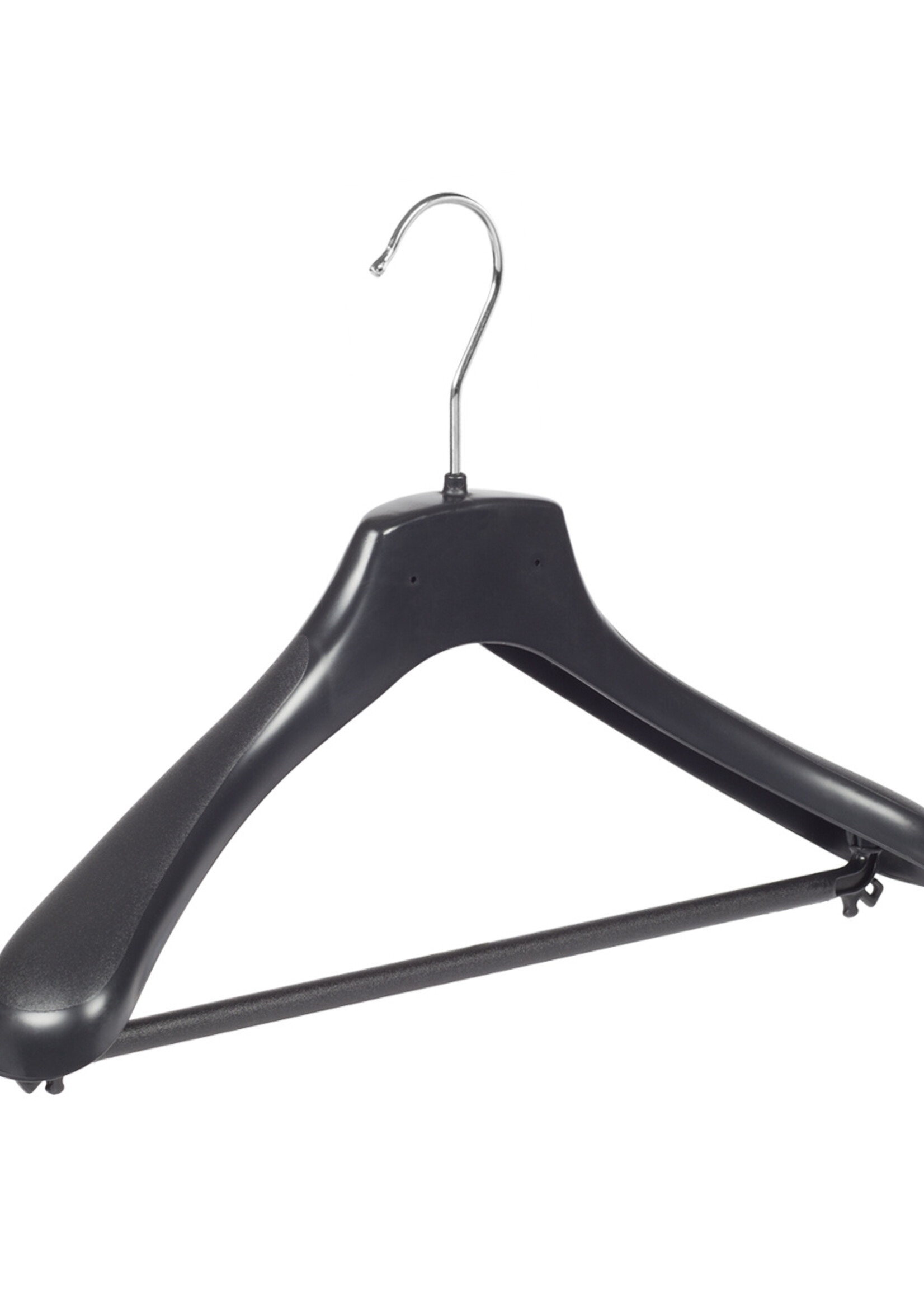 Mantelhanger - Kostuumhanger - Jassenhanger - Volwassenen - HZ38 - 50 Stuks - Kunststof - Zwart - Gebogen Model - Schouderverbreding 4,8 cm - Broeklat - 38 cm - Kledinghanger - Kleerhanger - HZ-Serie