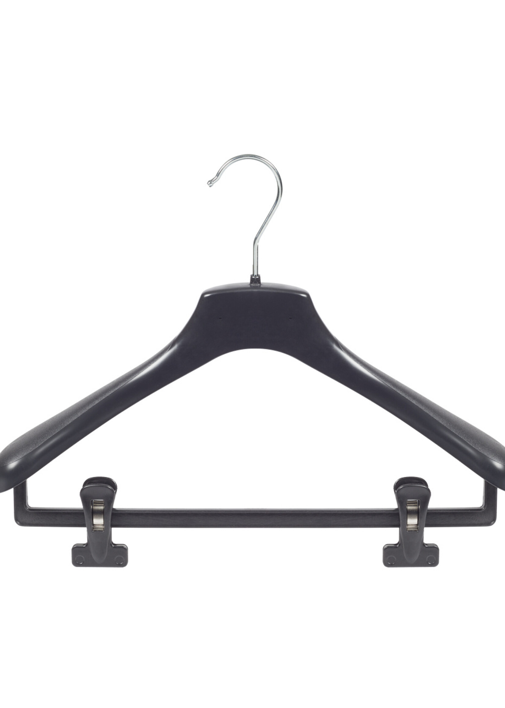 Mantelhanger - Kostuumhanger - Jassenhanger - Volwassenen - HZ38 - 10 Stuks - Kunststof - Zwart - Gebogen Model - Schouderverbreding 4,8 cm - Anti-slip Knijpers - 38 cm - Kledinghanger - Kleerhanger - HZ-Serie