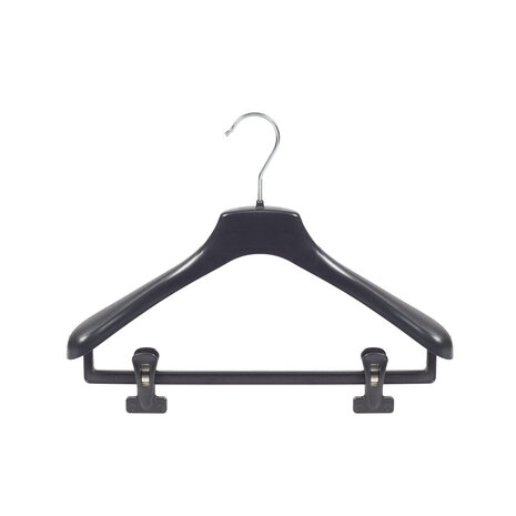 Mantelhanger - Kostuumhanger - Jassenhanger - Volwassenen - HZ38 - 10 Stuks - Kunststof - Zwart - Gebogen Model - Schouderverbreding 4,8 cm - Anti-slip Knijpers - 38 cm - Kledinghanger - Kleerhanger - HZ-Serie