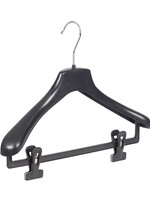 Mantelhanger - Kostuumhanger - Jassenhanger - Volwassenen - HZ38 - 30 Stuks - Kunststof - Zwart - Gebogen Model - Schouderverbreding 4,8 cm - Anti-slip Knijpers - 38 cm - Kledinghanger - Kleerhanger - HZ-Serie