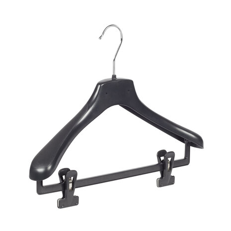 Mantelhanger - Kostuumhanger - Jassenhanger - Volwassenen - HZ38 - 30 Stuks - Kunststof - Zwart - Gebogen Model - Schouderverbreding 4,8 cm - Anti-slip Knijpers - 38 cm - Kledinghanger - Kleerhanger - HZ-Serie