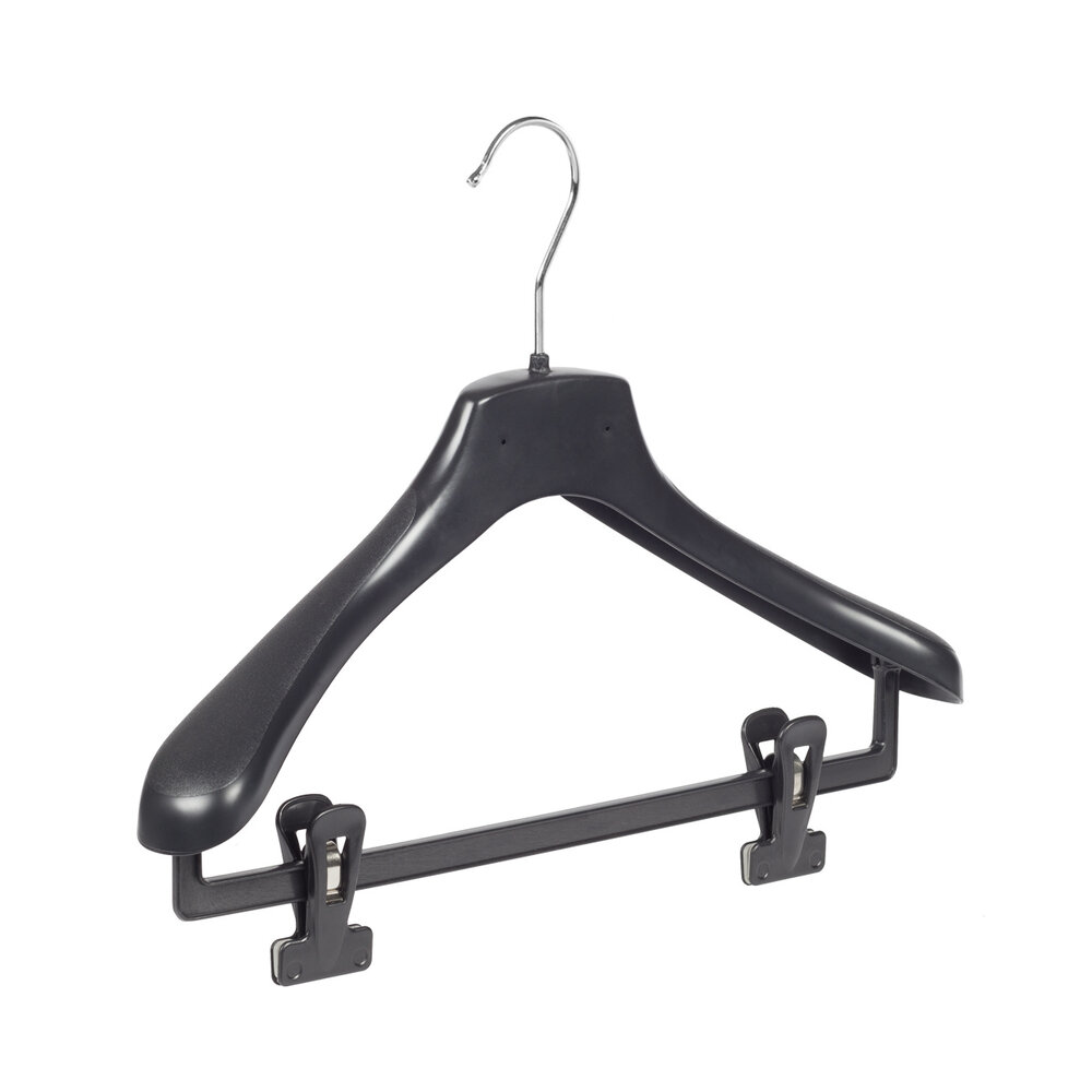 Mantelhanger - Kostuumhanger - Jassenhanger - Volwassenen - HZ38 - 50 Stuks - Kunststof - Zwart - Gebogen Model - Schouderverbreding 4,8 cm - Anti-slip Knijpers - 38 cm - Kledinghanger - Kleerhanger - HZ-Serie