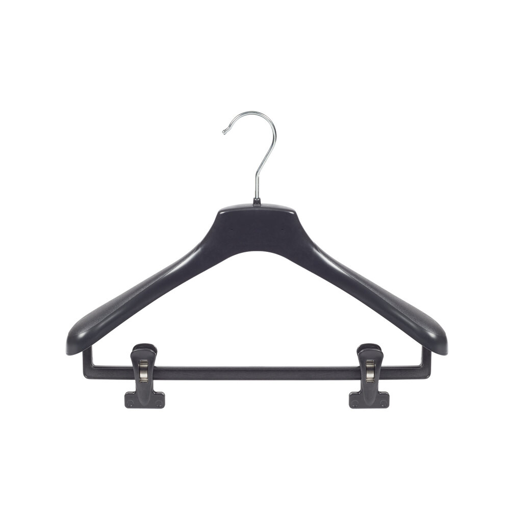 Mantelhanger - Kostuumhanger - Jassenhanger - Volwassenen - HZ38 - 50 Stuks - Kunststof - Zwart - Gebogen Model - Schouderverbreding 4,8 cm - Anti-slip Knijpers - 38 cm - Kledinghanger - Kleerhanger - HZ-Serie