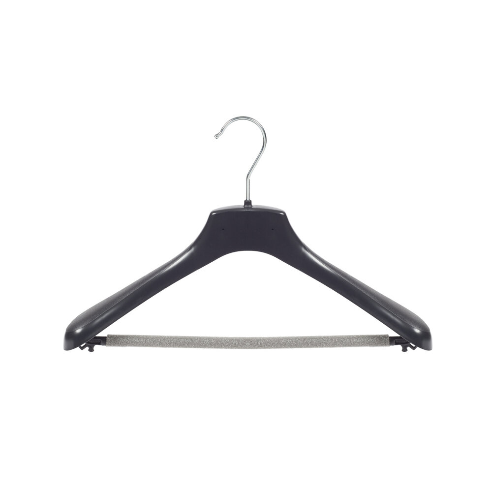 Mantelhanger - Kostuumhanger - Jassenhanger - Volwassenen - HZ38 - 10 Stuks - Kunststof - Zwart - Gebogen Model - Schouderverbreding 4,8 cm - Broeklat met Schuim - 38 cm - Kledinghanger - Kleerhanger - HZ-Serie