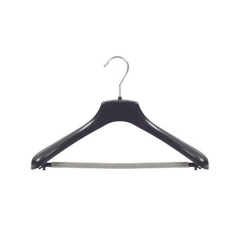 Mantelhanger - Kostuumhanger - Jassenhanger - Volwassenen - HZ38 - 10 Stuks - Kunststof - Zwart - Gebogen Model - Schouderverbreding 4,8 cm - Broeklat met Schuim - 38 cm - Kledinghanger - Kleerhanger - HZ-Serie