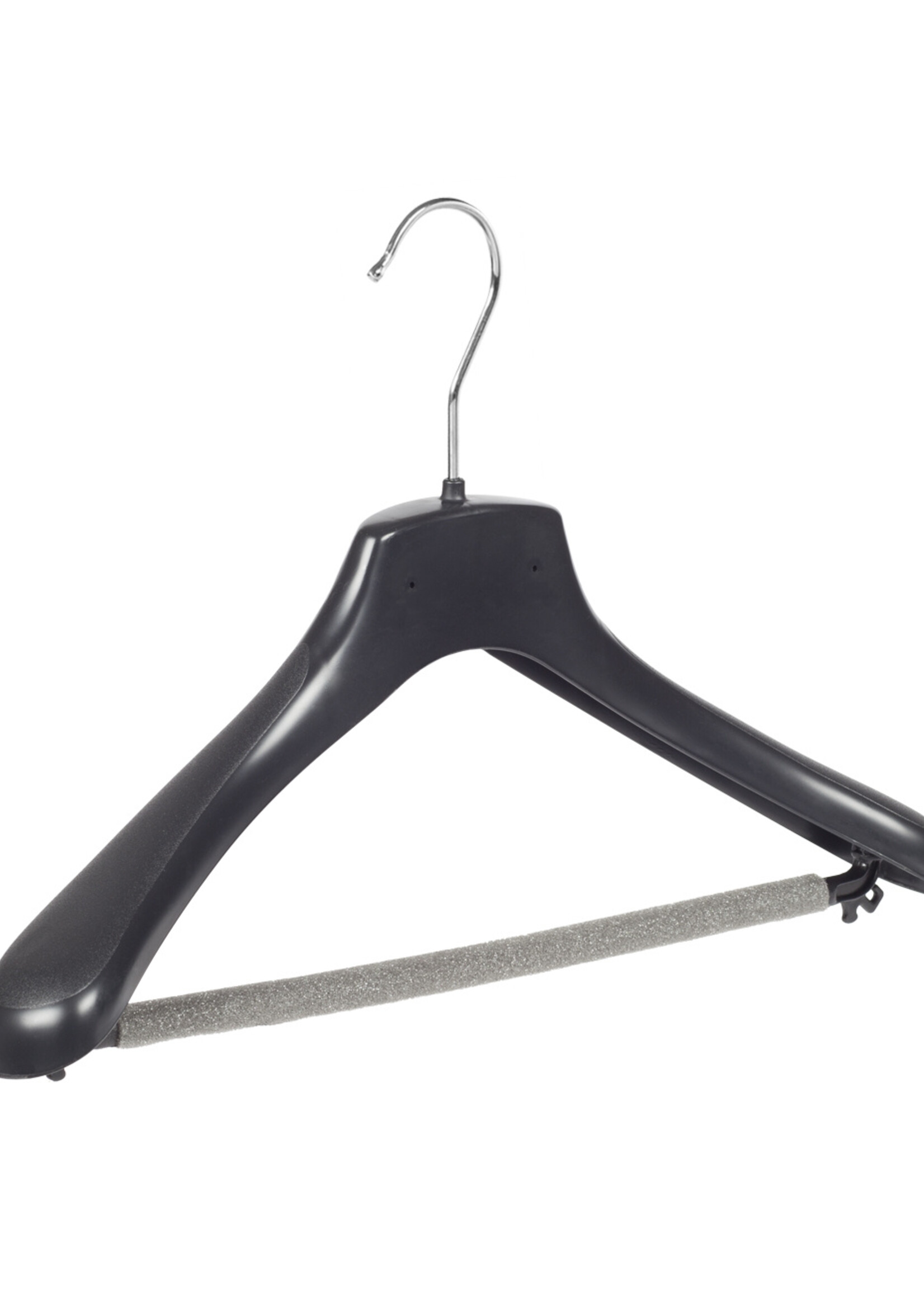 Mantelhanger - Kostuumhanger - Jassenhanger - Volwassenen - HZ38 - 20 Stuks - Kunststof - Zwart - Gebogen Model - Schouderverbreding 4,8 cm - Broeklat met Schuim - 38 cm - Kledinghanger - Kleerhanger - HZ-Serie