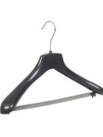 Mantelhanger - Kostuumhanger - Jassenhanger - Volwassenen - HZ38 - 30 Stuks - Kunststof - Zwart - Gebogen Model - Schouderverbreding 4,8 cm - Broeklat met Schuim - 38 cm - Kledinghanger - Kleerhanger - HZ-Serie