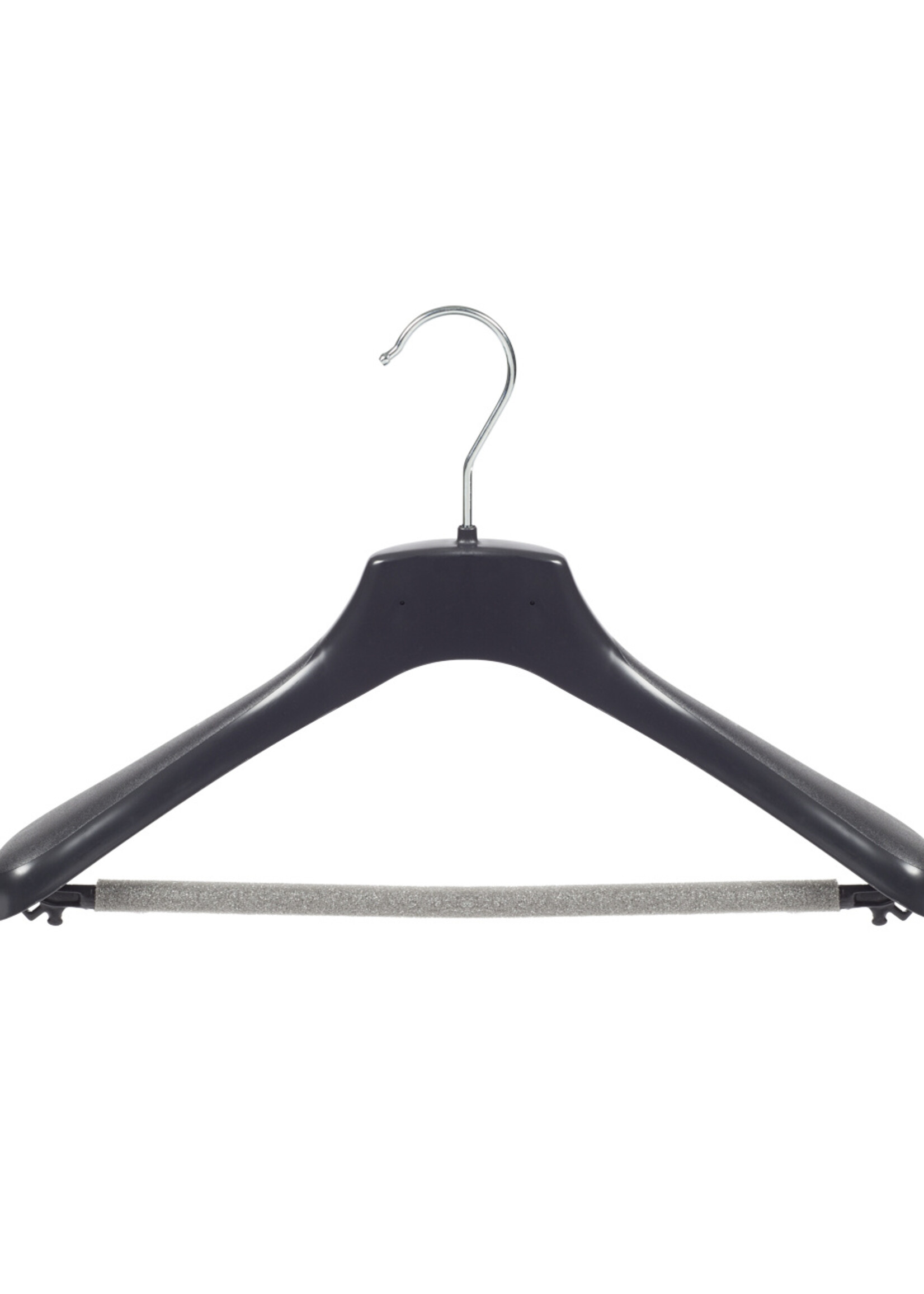 Mantelhanger - Kostuumhanger - Jassenhanger - Volwassenen - HZ38 - 50 Stuks - Kunststof - Zwart - Gebogen Model - Schouderverbreding 4,8 cm - Broeklat met Schuim - 38 cm - Kledinghanger - Kleerhanger - HZ-Serie
