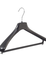 Mantelhanger - Kostuumhanger - Jassenhanger - Volwassenen - HZ40 - 10 Stuks - Kunststof - Zwart - Gebogen Model - Schouderverbreding 4,8 cm - Broeklat - 40 cm - Kledinghanger - Kleerhanger - HZ-Serie