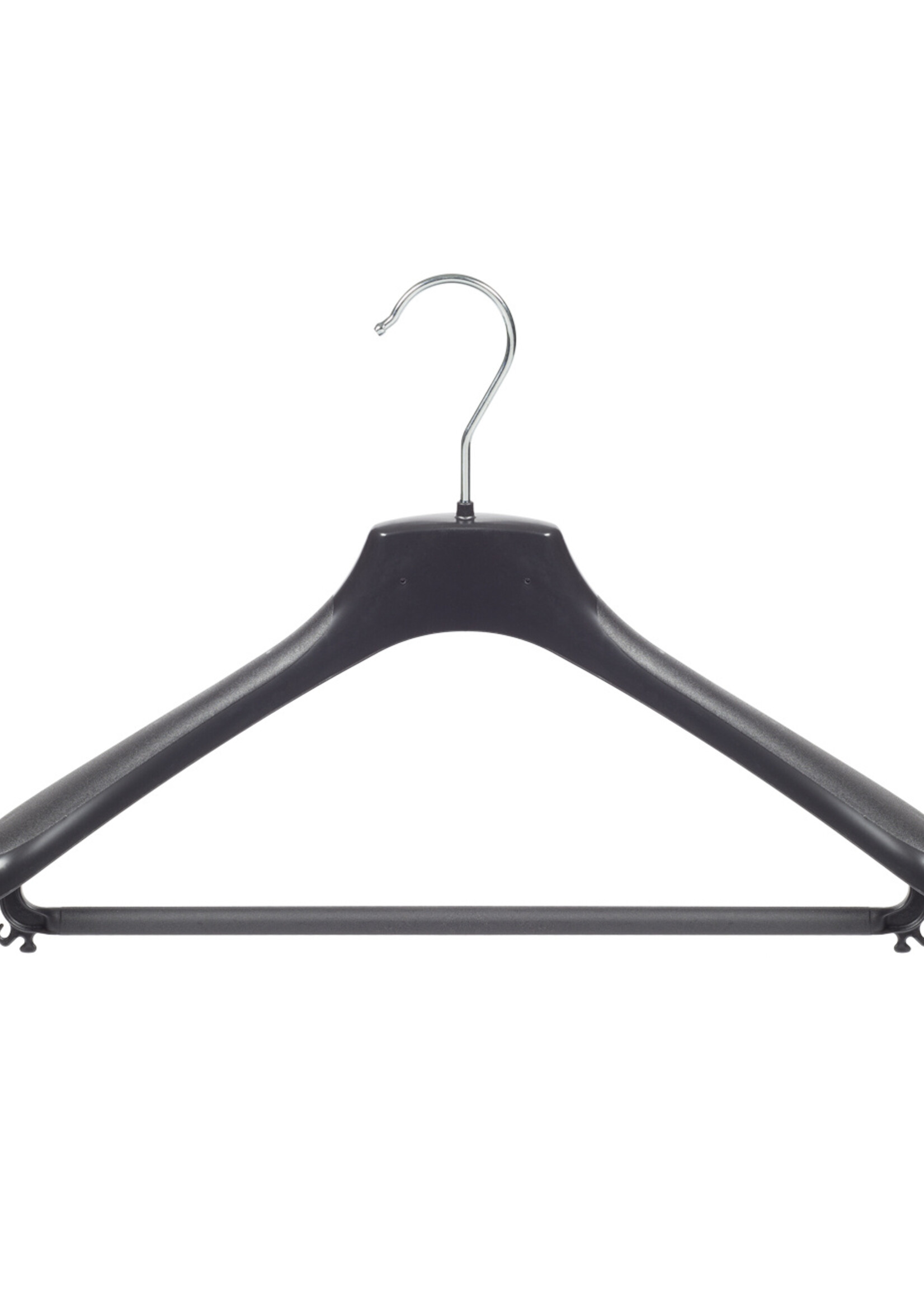 Mantelhanger - Kostuumhanger - Jassenhanger - Volwassenen - HZ40 - 30 Stuks - Kunststof - Zwart - Gebogen Model - Schouderverbreding 4,8 cm - Broeklat - 40 cm - Kledinghanger - Kleerhanger - HZ-Serie