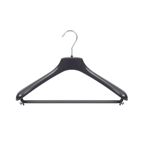Mantelhanger - Kostuumhanger - Jassenhanger - Volwassenen - HZ40 - 30 Stuks - Kunststof - Zwart - Gebogen Model - Schouderverbreding 4,8 cm - Broeklat - 40 cm - Kledinghanger - Kleerhanger - HZ-Serie