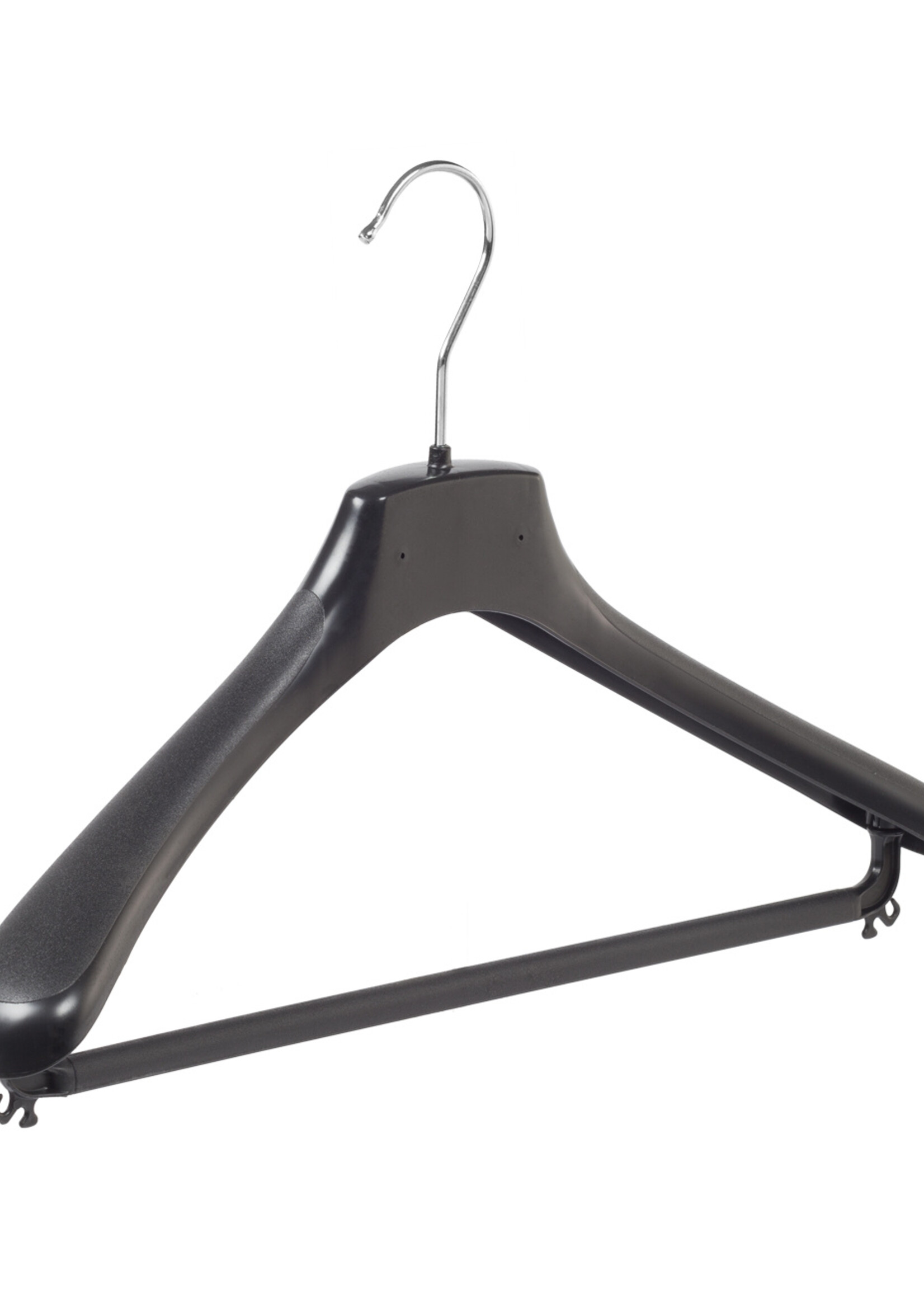 Mantelhanger - Kostuumhanger - Jassenhanger - Volwassenen - HZ40 - 40 Stuks - Kunststof - Zwart - Gebogen Model - Schouderverbreding 4,8 cm - Broeklat - 40 cm - Kledinghanger - Kleerhanger - HZ-Serie
