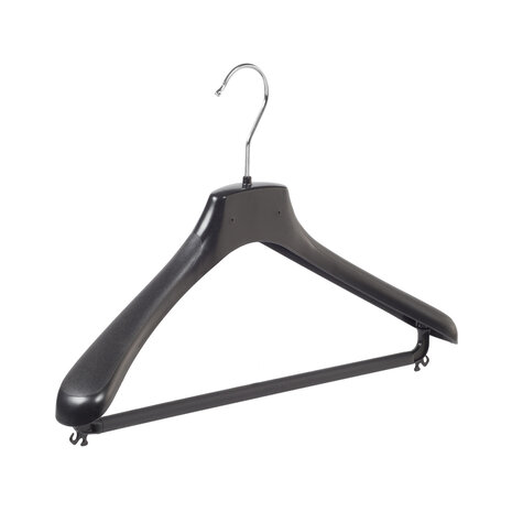 Mantelhanger - Kostuumhanger - Jassenhanger - Volwassenen - HZ40 - 40 Stuks - Kunststof - Zwart - Gebogen Model - Schouderverbreding 4,8 cm - Broeklat - 40 cm - Kledinghanger - Kleerhanger - HZ-Serie