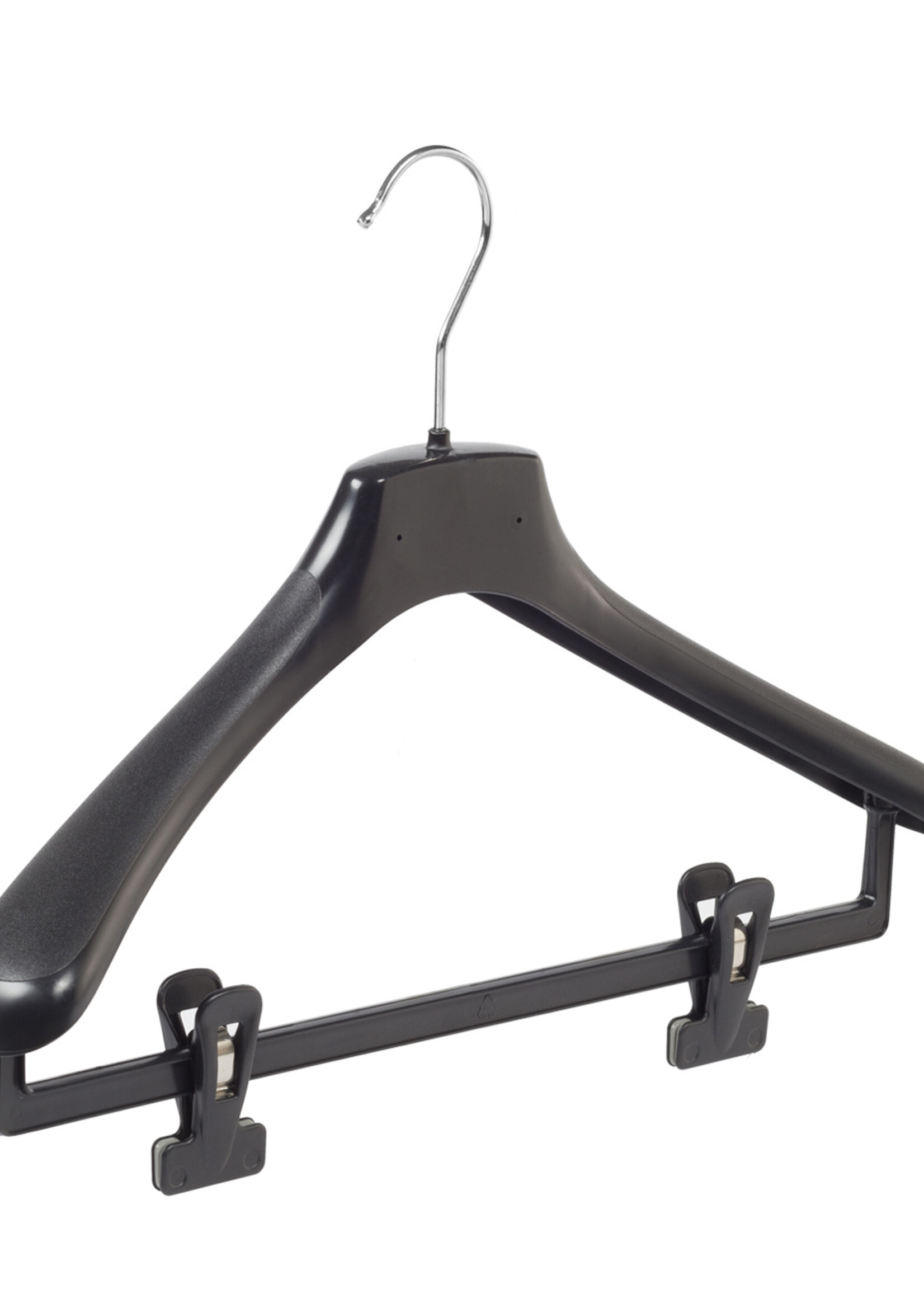Mantelhanger - Kostuumhanger - Jassenhanger - Volwassenen - HZ40 - 20 Stuks - Kunststof - Zwart - Gebogen Model - Schouderverbreding 4,8 cm - Anti-slip Knijpers - 40 cm - Kledinghanger - Kleerhanger - HZ-Serie