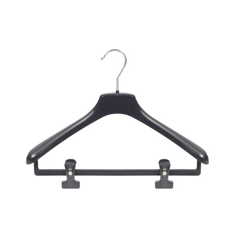 Mantelhanger - Kostuumhanger - Jassenhanger - Volwassenen - HZ40 - 20 Stuks - Kunststof - Zwart - Gebogen Model - Schouderverbreding 4,8 cm - Anti-slip Knijpers - 40 cm - Kledinghanger - Kleerhanger - HZ-Serie