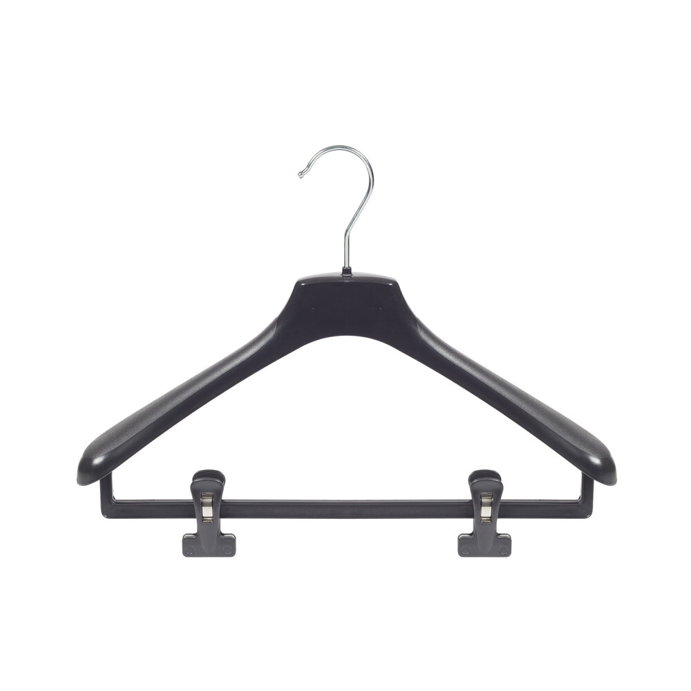 Mantelhanger - Kostuumhanger - Jassenhanger - Volwassenen - HZ40 - 30 Stuks - Kunststof - Zwart - Gebogen Model - Schouderverbreding 4,8 cm - Anti-slip Knijpers - 40 cm - Kledinghanger - Kleerhanger - HZ-Serie