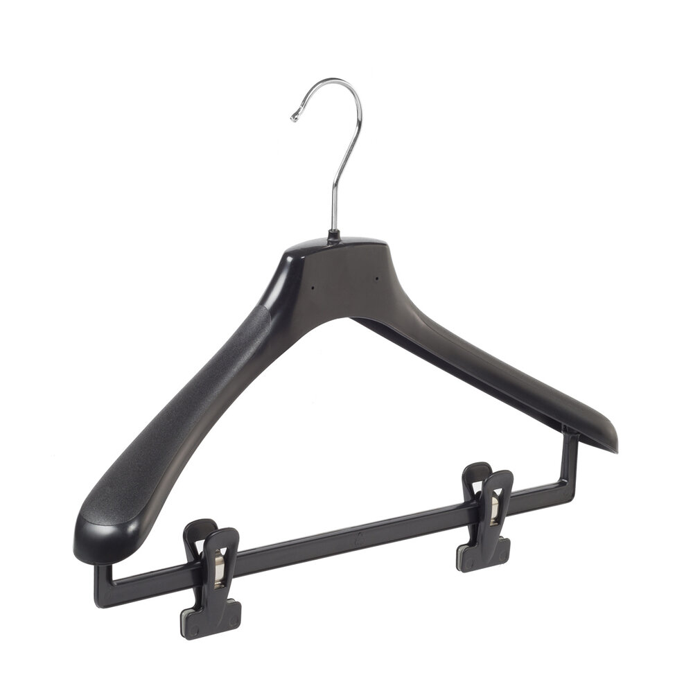 Mantelhanger - Kostuumhanger - Jassenhanger - Volwassenen - HZ40 - 40 Stuks - Kunststof - Zwart - Gebogen Model - Schouderverbreding 4,8 cm - Anti-slip Knijpers - 40 cm - Kledinghanger - Kleerhanger - HZ-Serie