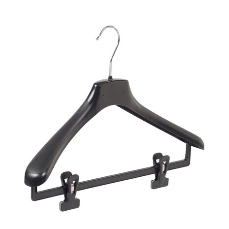 Mantelhanger - Kostuumhanger - Jassenhanger - Volwassenen - HZ40 - 40 Stuks - Kunststof - Zwart - Gebogen Model - Schouderverbreding 4,8 cm - Anti-slip Knijpers - 40 cm - Kledinghanger - Kleerhanger - HZ-Serie
