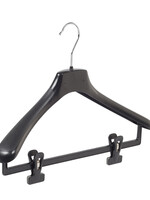 Mantelhanger - Kostuumhanger - Jassenhanger - Volwassenen - HZ40 - 50 Stuks - Kunststof - Zwart - Gebogen Model - Schouderverbreding 4,8 cm - Anti-slip Knijpers - 40 cm - Kledinghanger - Kleerhanger - HZ-Serie