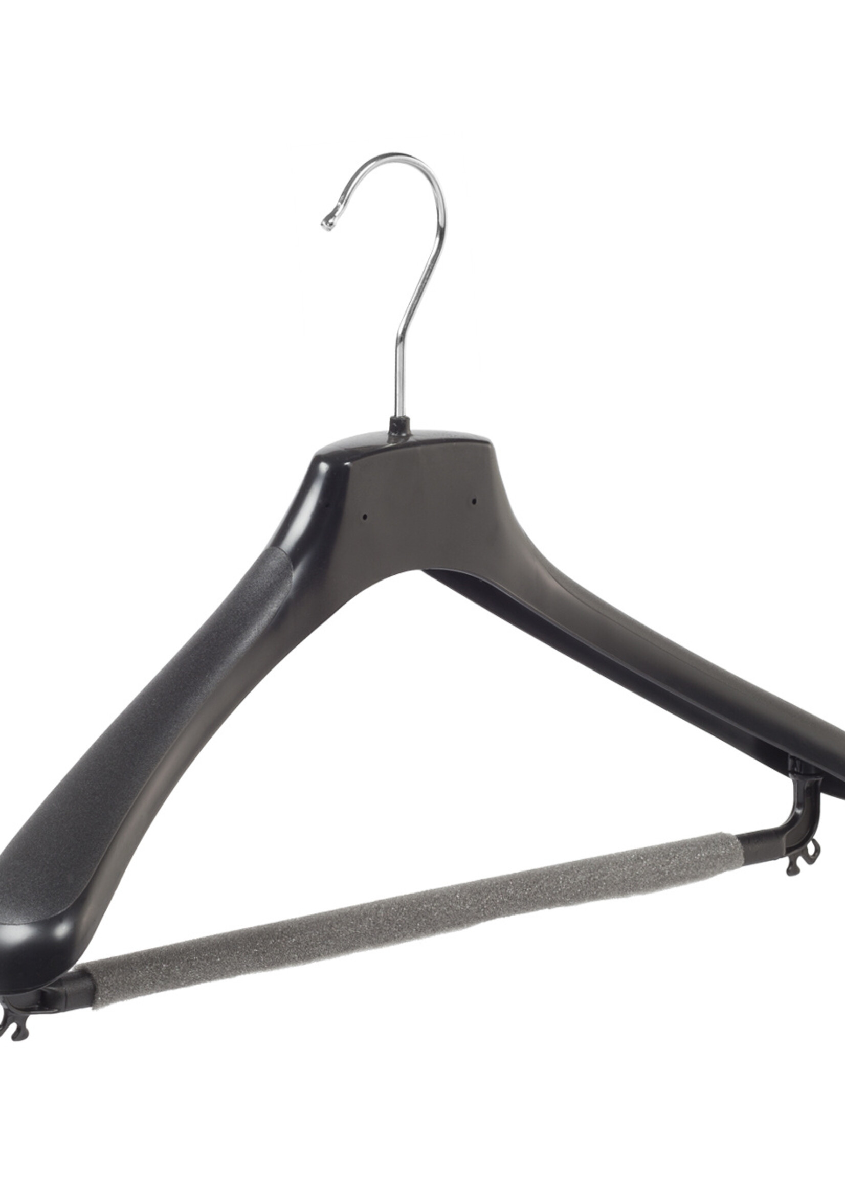 Mantelhanger - Kostuumhanger - Jassenhanger - Volwassenen - HZ40 - 20 Stuks - Kunststof - Zwart - Gebogen Model - Schouderverbreding 4,8 cm - Broeklat met Schuim - 40 cm - Kledinghanger - Kleerhanger - HZ-Serie